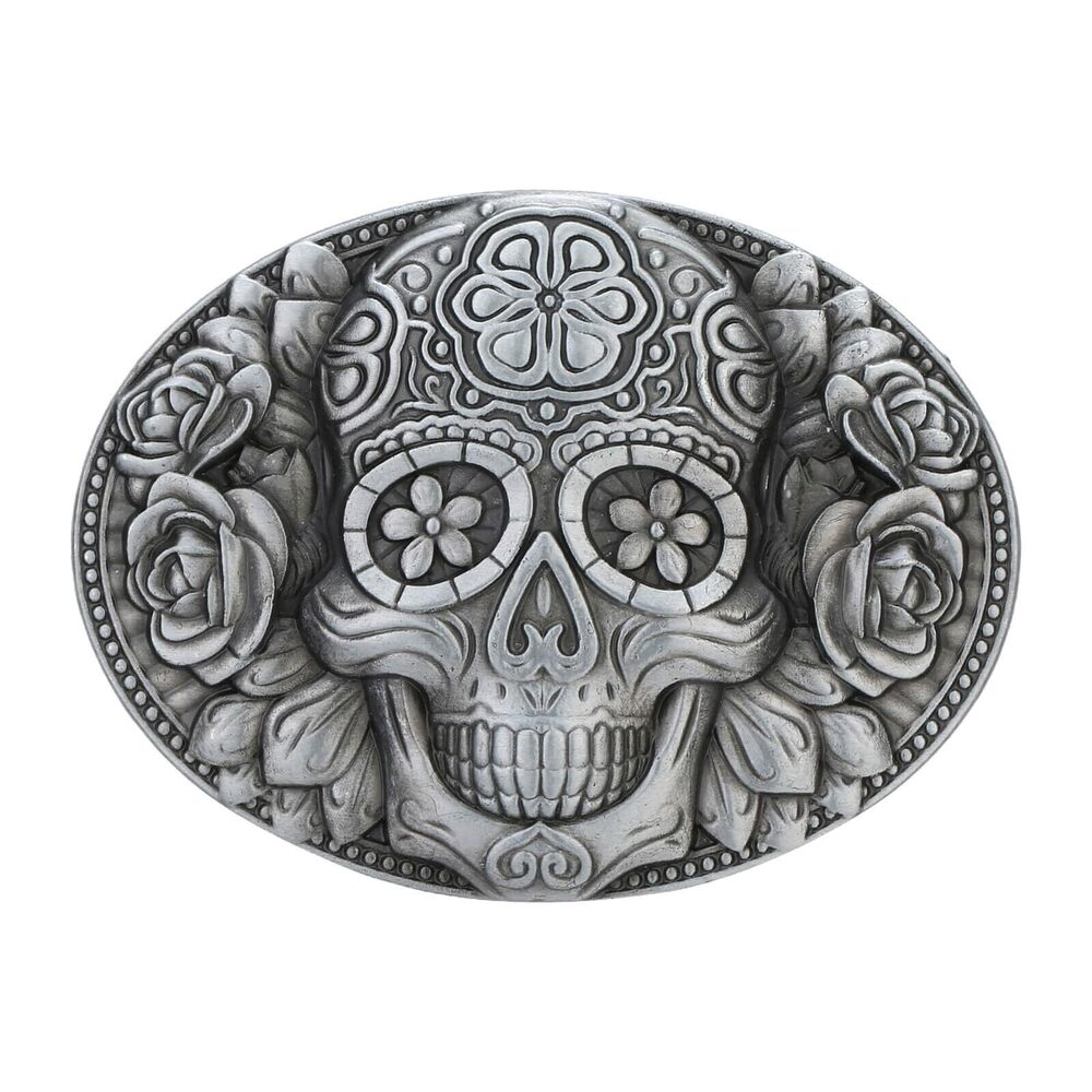 2996 Western Belt Buckle Vintage Native American Cowboy Rodeo Flower Skull
